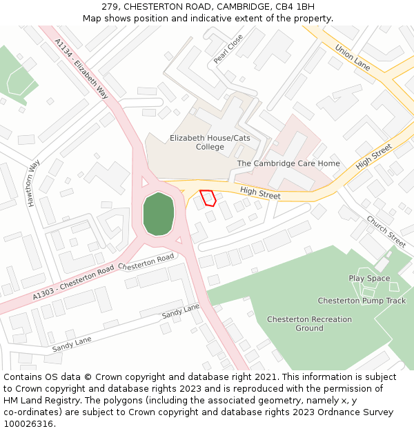 279, CHESTERTON ROAD, CAMBRIDGE, CB4 1BH: Location map and indicative extent of plot