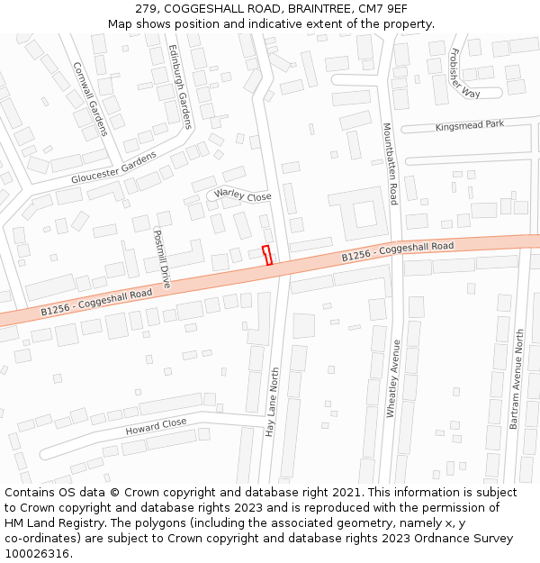 279, COGGESHALL ROAD, BRAINTREE, CM7 9EF: Location map and indicative extent of plot