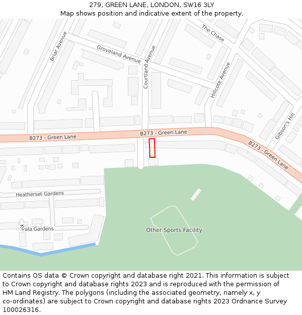 279, GREEN LANE, LONDON, SW16 3LY: Location map and indicative extent of plot