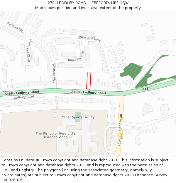279, LEDBURY ROAD, HEREFORD, HR1 1QW: Location map and indicative extent of plot