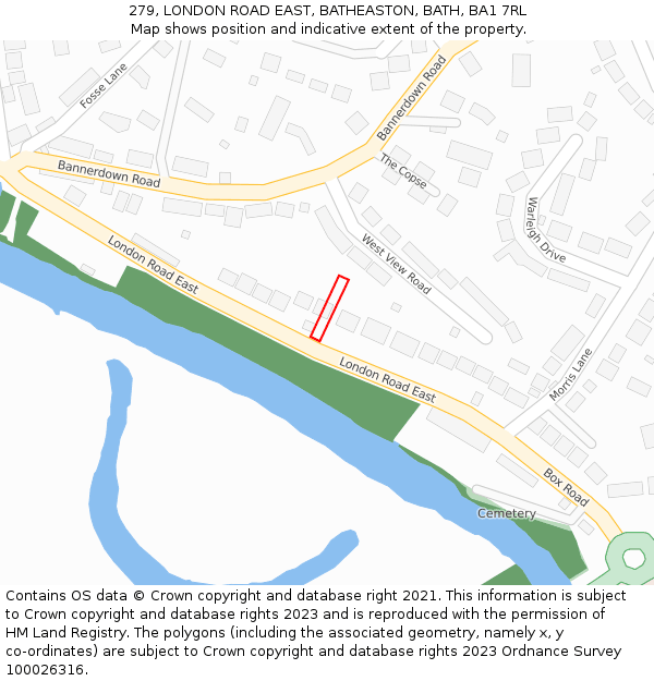 279, LONDON ROAD EAST, BATHEASTON, BATH, BA1 7RL: Location map and indicative extent of plot