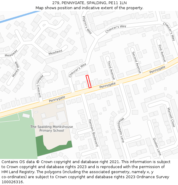 279, PENNYGATE, SPALDING, PE11 1LN: Location map and indicative extent of plot