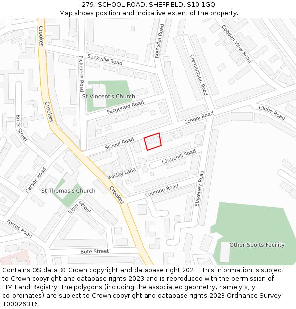 279, SCHOOL ROAD, SHEFFIELD, S10 1GQ: Location map and indicative extent of plot