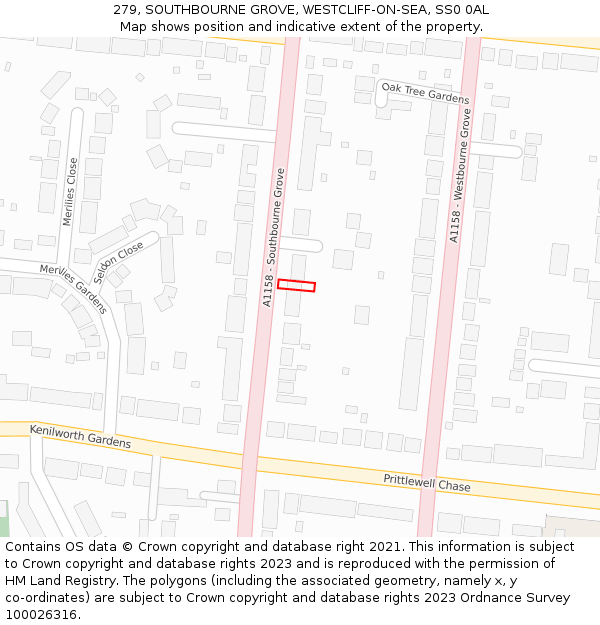 279, SOUTHBOURNE GROVE, WESTCLIFF-ON-SEA, SS0 0AL: Location map and indicative extent of plot