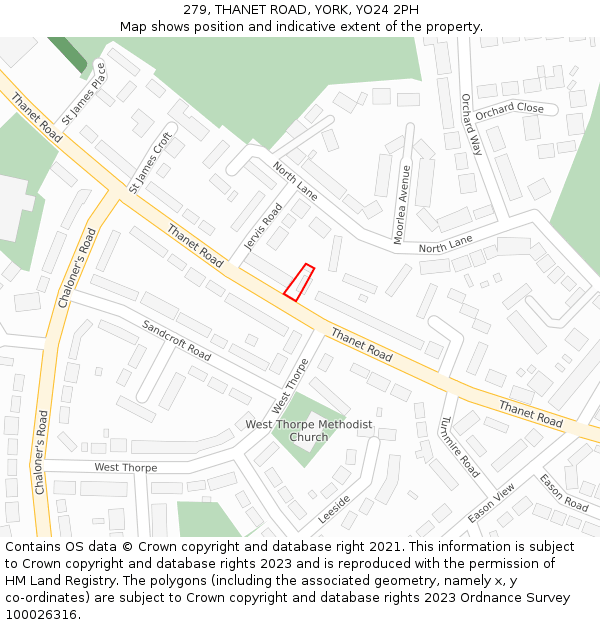 279, THANET ROAD, YORK, YO24 2PH: Location map and indicative extent of plot