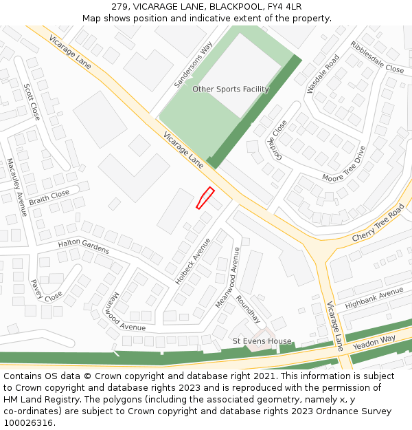279, VICARAGE LANE, BLACKPOOL, FY4 4LR: Location map and indicative extent of plot