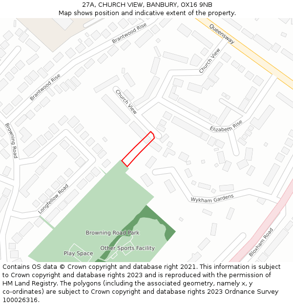 27A, CHURCH VIEW, BANBURY, OX16 9NB: Location map and indicative extent of plot
