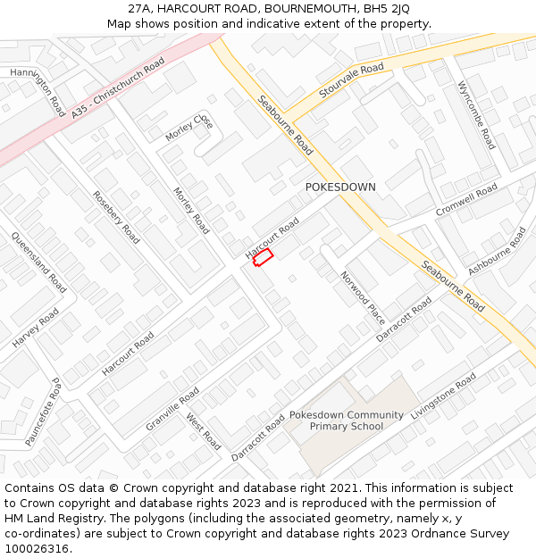 27A, HARCOURT ROAD, BOURNEMOUTH, BH5 2JQ: Location map and indicative extent of plot