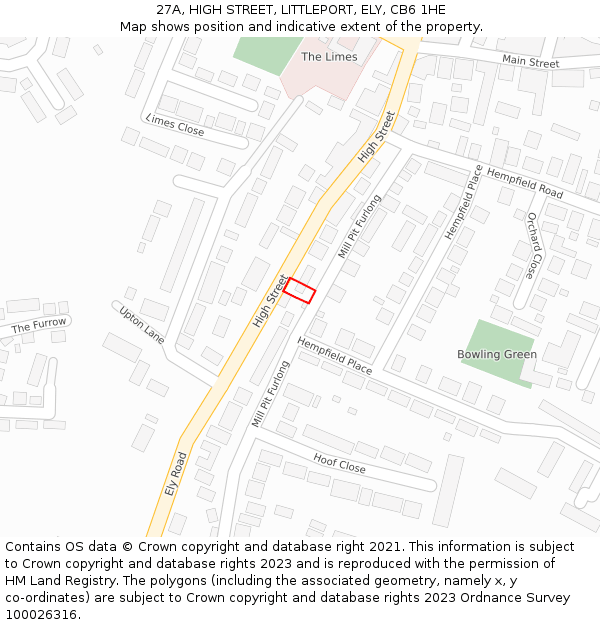 27A, HIGH STREET, LITTLEPORT, ELY, CB6 1HE: Location map and indicative extent of plot