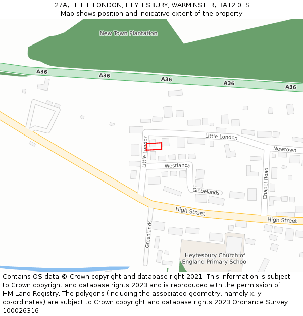27A, LITTLE LONDON, HEYTESBURY, WARMINSTER, BA12 0ES: Location map and indicative extent of plot