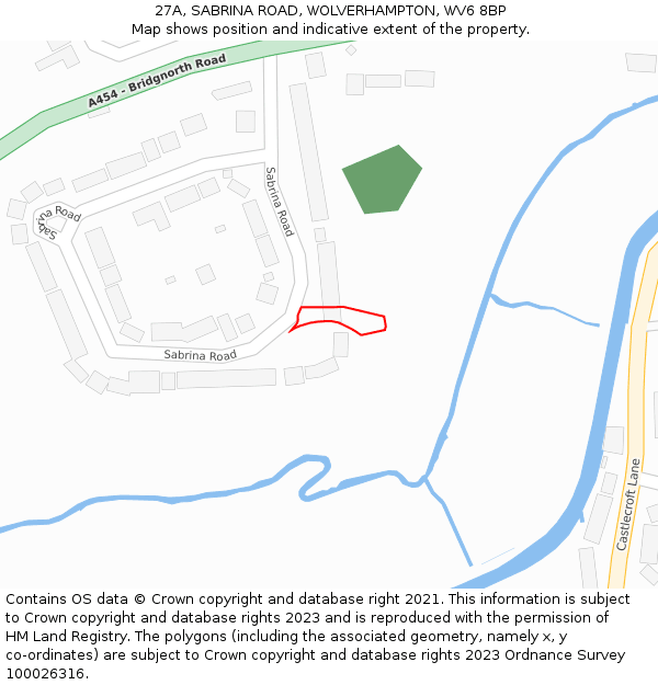 27A, SABRINA ROAD, WOLVERHAMPTON, WV6 8BP: Location map and indicative extent of plot