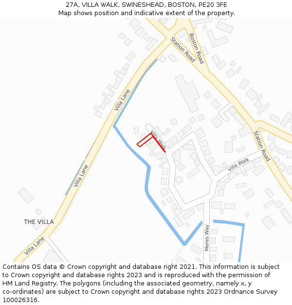 27A, VILLA WALK, SWINESHEAD, BOSTON, PE20 3FE: Location map and indicative extent of plot