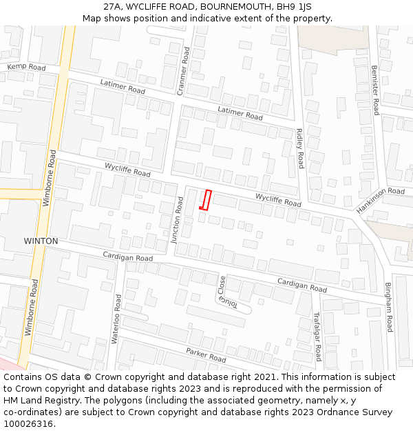27A, WYCLIFFE ROAD, BOURNEMOUTH, BH9 1JS: Location map and indicative extent of plot