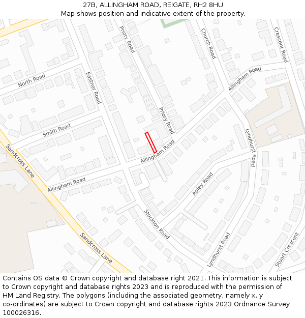 27B, ALLINGHAM ROAD, REIGATE, RH2 8HU: Location map and indicative extent of plot