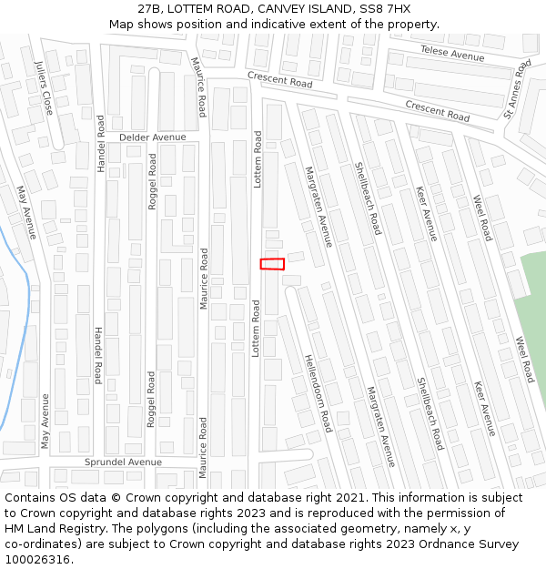 27B, LOTTEM ROAD, CANVEY ISLAND, SS8 7HX: Location map and indicative extent of plot