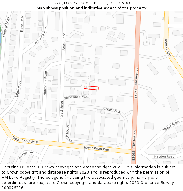 27C, FOREST ROAD, POOLE, BH13 6DQ: Location map and indicative extent of plot