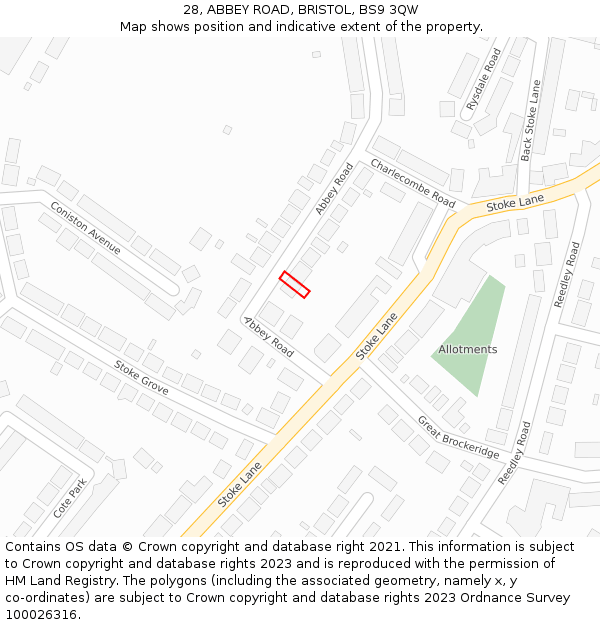 28, ABBEY ROAD, BRISTOL, BS9 3QW: Location map and indicative extent of plot