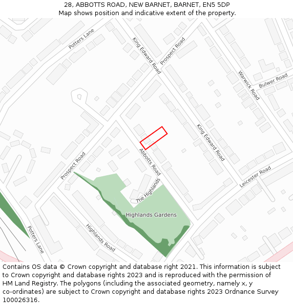 28, ABBOTTS ROAD, NEW BARNET, BARNET, EN5 5DP: Location map and indicative extent of plot