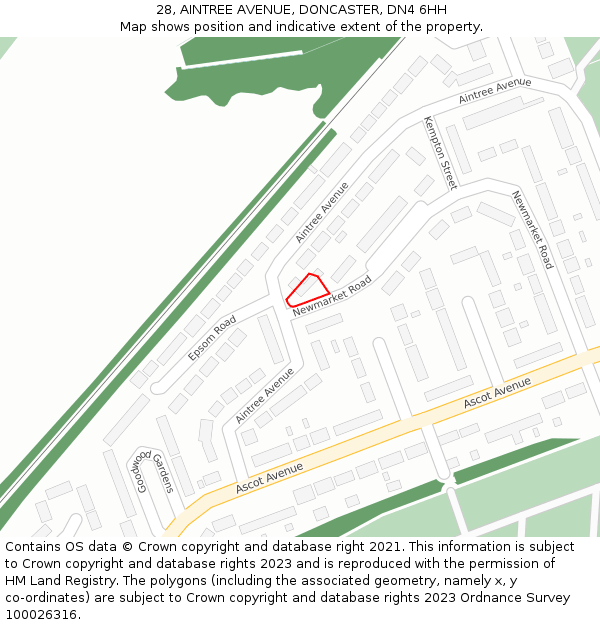 28, AINTREE AVENUE, DONCASTER, DN4 6HH: Location map and indicative extent of plot