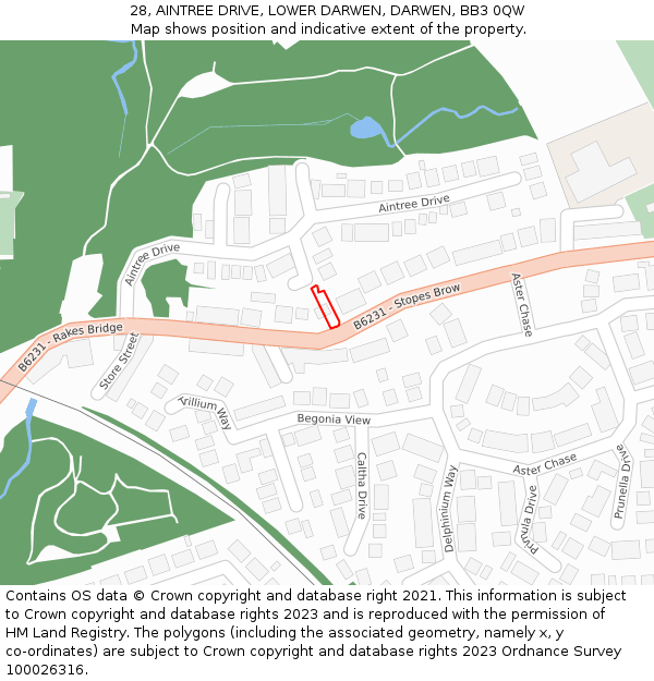 28, AINTREE DRIVE, LOWER DARWEN, DARWEN, BB3 0QW: Location map and indicative extent of plot