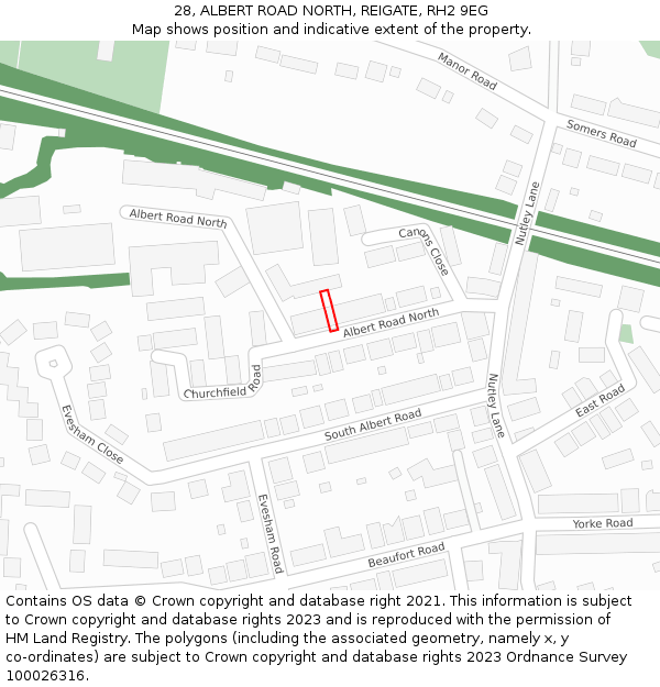 28, ALBERT ROAD NORTH, REIGATE, RH2 9EG: Location map and indicative extent of plot