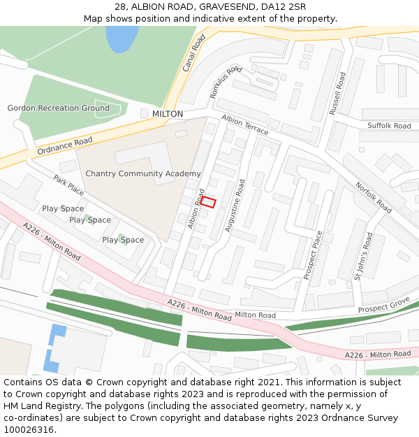 28, ALBION ROAD, GRAVESEND, DA12 2SR: Location map and indicative extent of plot