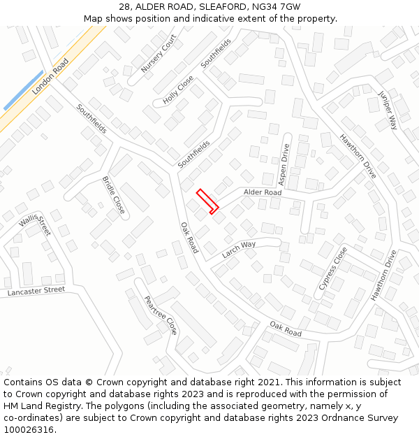 28, ALDER ROAD, SLEAFORD, NG34 7GW: Location map and indicative extent of plot