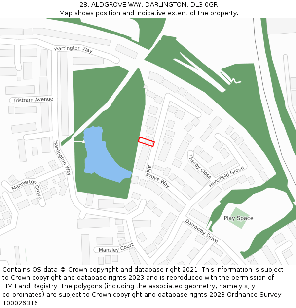 28, ALDGROVE WAY, DARLINGTON, DL3 0GR: Location map and indicative extent of plot