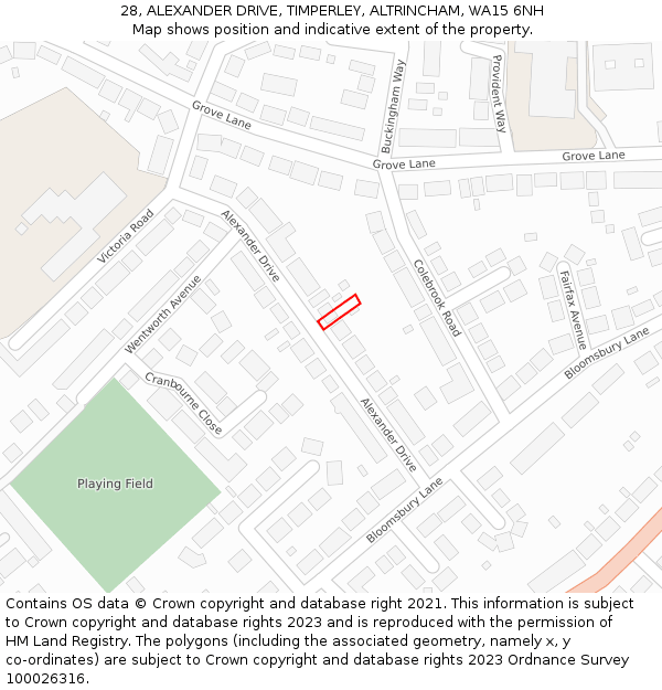28, ALEXANDER DRIVE, TIMPERLEY, ALTRINCHAM, WA15 6NH: Location map and indicative extent of plot