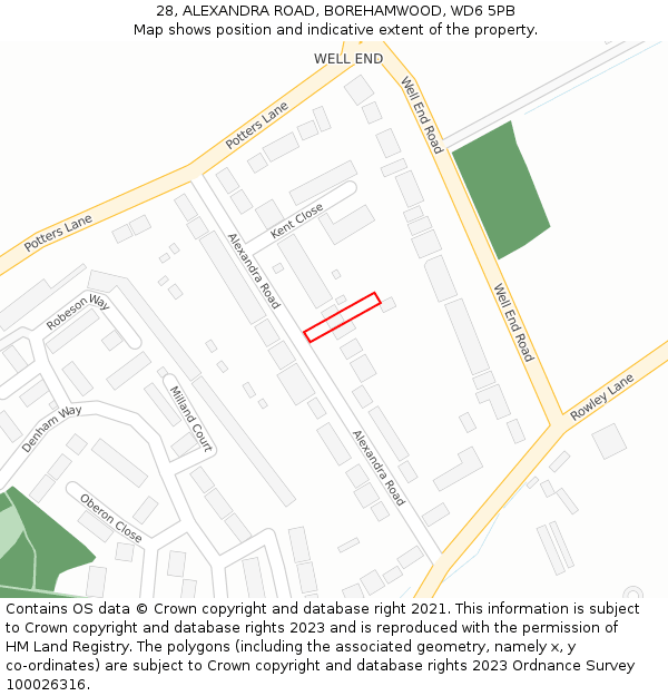 28, ALEXANDRA ROAD, BOREHAMWOOD, WD6 5PB: Location map and indicative extent of plot