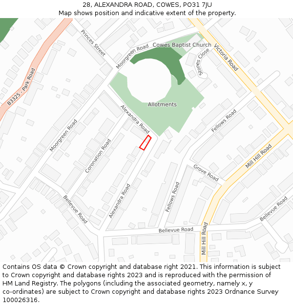 28, ALEXANDRA ROAD, COWES, PO31 7JU: Location map and indicative extent of plot