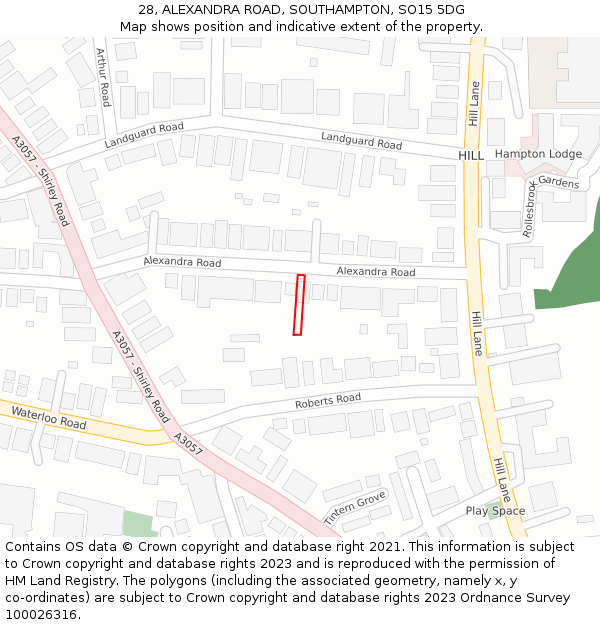 28, ALEXANDRA ROAD, SOUTHAMPTON, SO15 5DG: Location map and indicative extent of plot