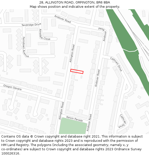 28, ALLINGTON ROAD, ORPINGTON, BR6 8BA: Location map and indicative extent of plot
