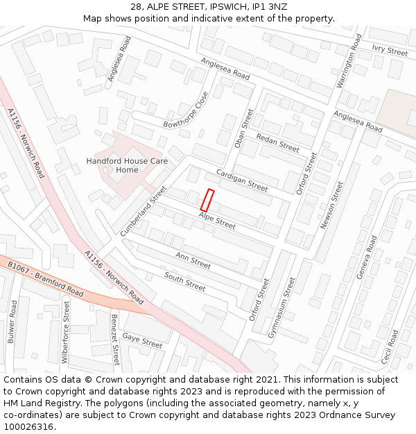 28, ALPE STREET, IPSWICH, IP1 3NZ: Location map and indicative extent of plot