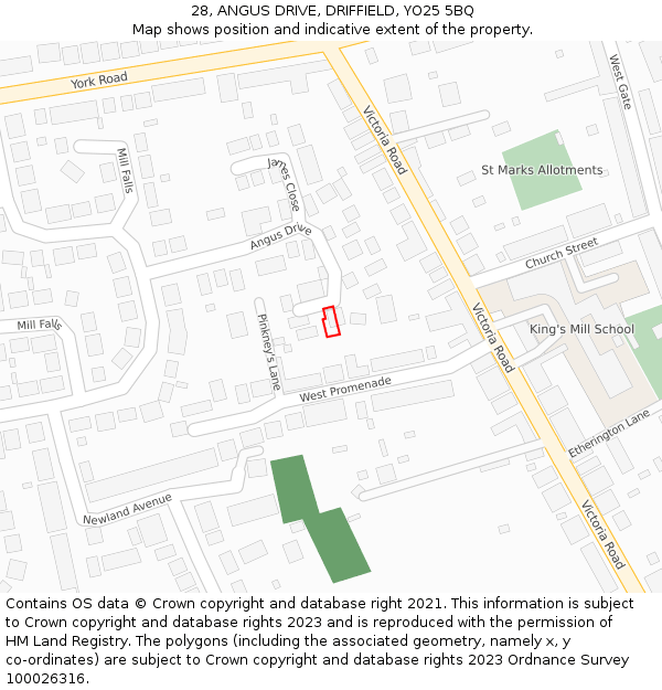 28, ANGUS DRIVE, DRIFFIELD, YO25 5BQ: Location map and indicative extent of plot