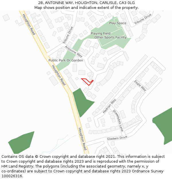 28, ANTONINE WAY, HOUGHTON, CARLISLE, CA3 0LG: Location map and indicative extent of plot