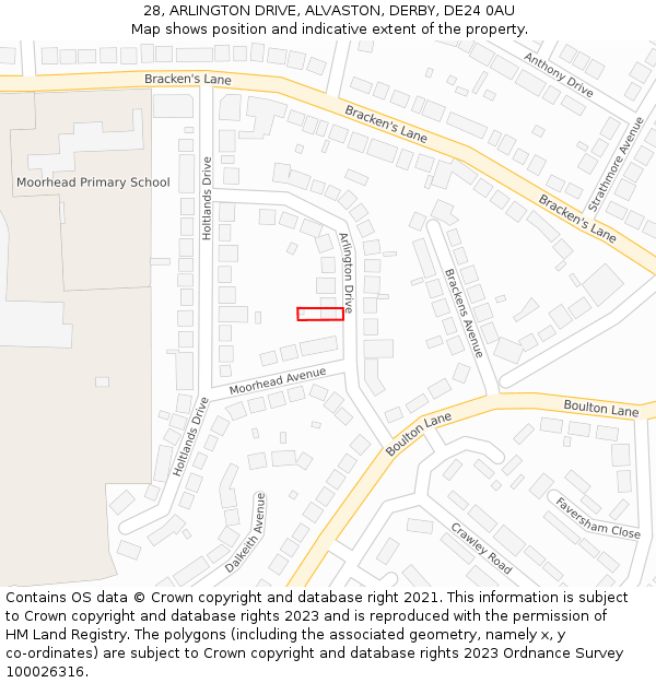28, ARLINGTON DRIVE, ALVASTON, DERBY, DE24 0AU: Location map and indicative extent of plot
