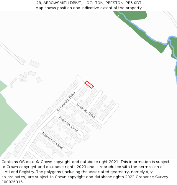28, ARROWSMITH DRIVE, HOGHTON, PRESTON, PR5 0DT: Location map and indicative extent of plot