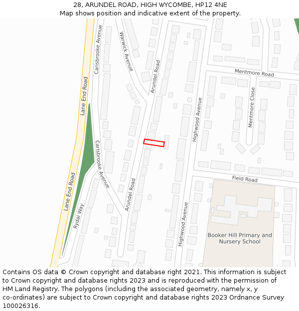28, ARUNDEL ROAD, HIGH WYCOMBE, HP12 4NE: Location map and indicative extent of plot
