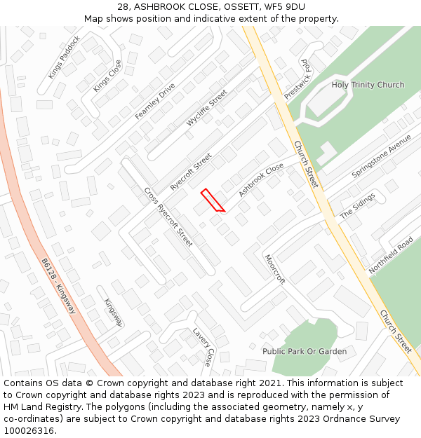 28, ASHBROOK CLOSE, OSSETT, WF5 9DU: Location map and indicative extent of plot