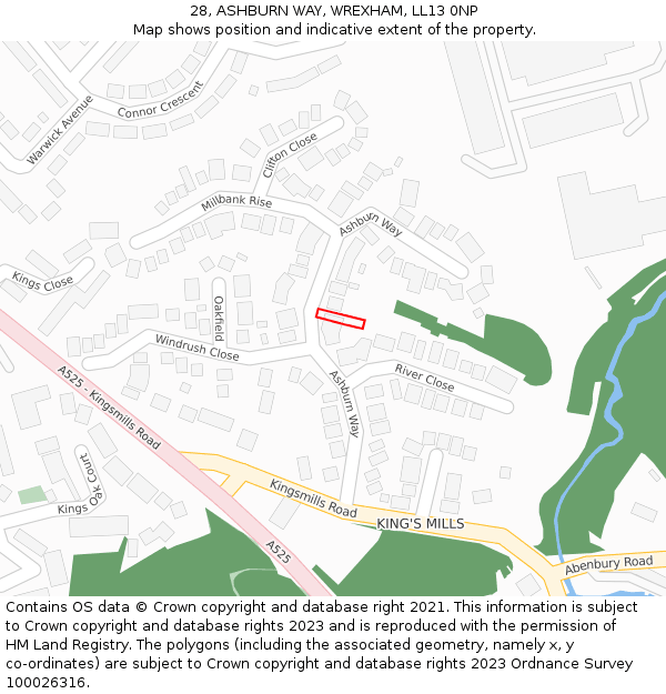 28, ASHBURN WAY, WREXHAM, LL13 0NP: Location map and indicative extent of plot