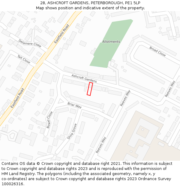 28, ASHCROFT GARDENS, PETERBOROUGH, PE1 5LP: Location map and indicative extent of plot