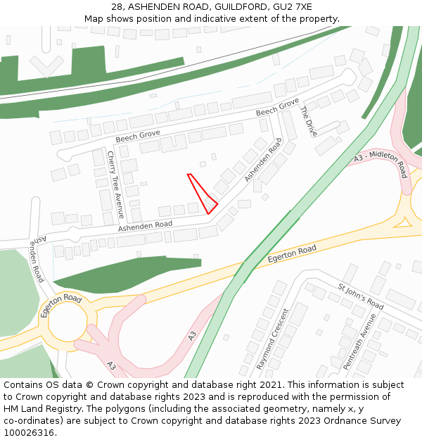 28, ASHENDEN ROAD, GUILDFORD, GU2 7XE: Location map and indicative extent of plot