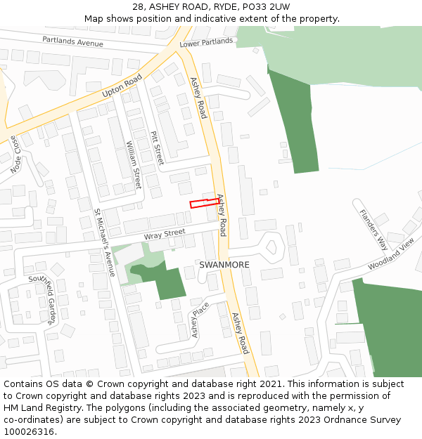 28, ASHEY ROAD, RYDE, PO33 2UW: Location map and indicative extent of plot