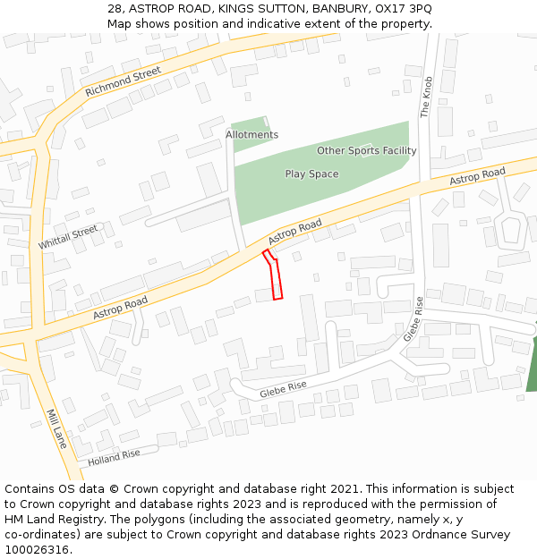 28, ASTROP ROAD, KINGS SUTTON, BANBURY, OX17 3PQ: Location map and indicative extent of plot
