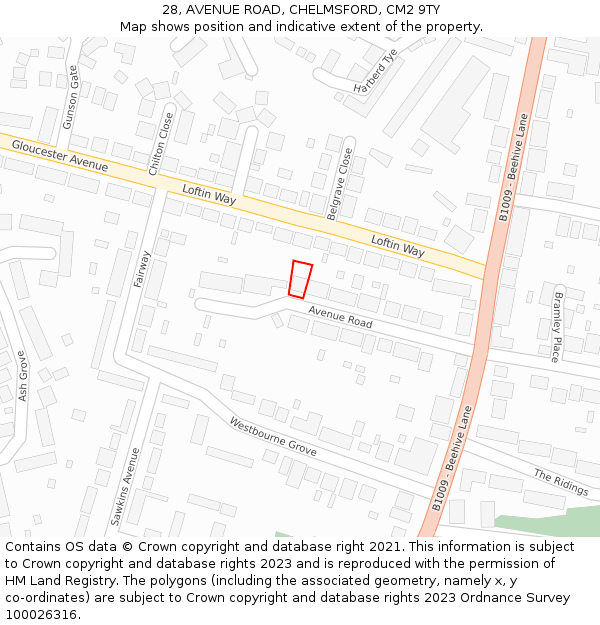 28, AVENUE ROAD, CHELMSFORD, CM2 9TY: Location map and indicative extent of plot