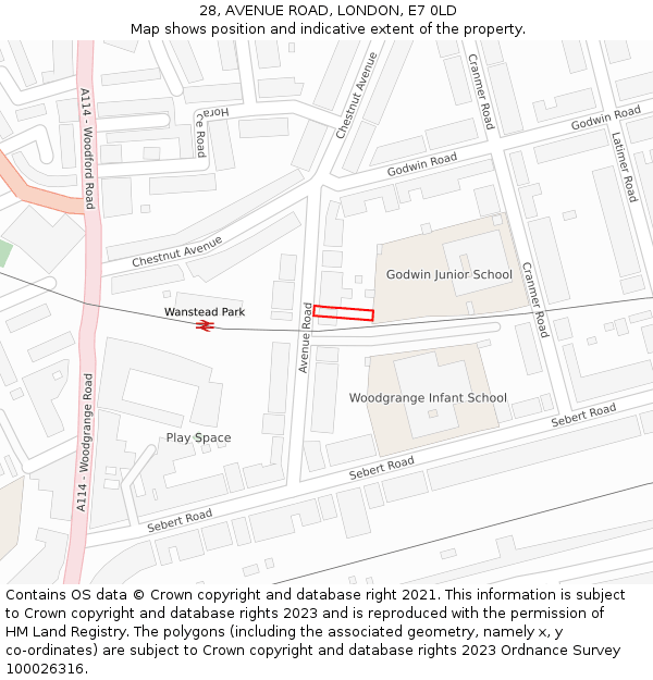 28, AVENUE ROAD, LONDON, E7 0LD: Location map and indicative extent of plot