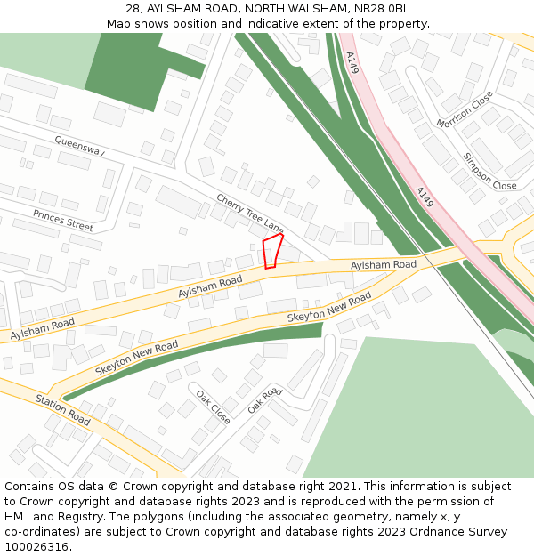 28, AYLSHAM ROAD, NORTH WALSHAM, NR28 0BL: Location map and indicative extent of plot