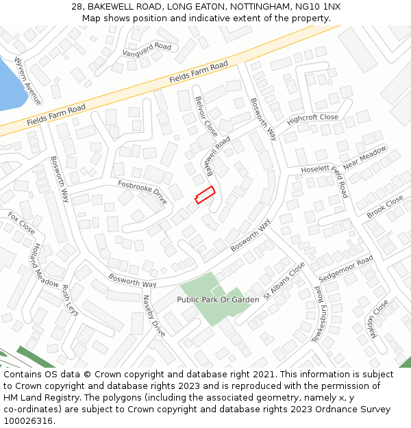 28, BAKEWELL ROAD, LONG EATON, NOTTINGHAM, NG10 1NX: Location map and indicative extent of plot