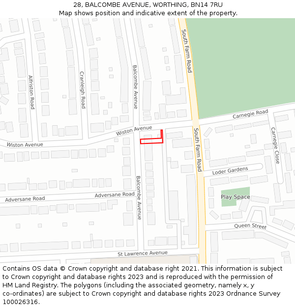 28, BALCOMBE AVENUE, WORTHING, BN14 7RU: Location map and indicative extent of plot